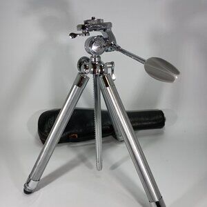 Vintage Mid Century Japan VIVO Telescoping Camera Tripod w/Original Leather Case